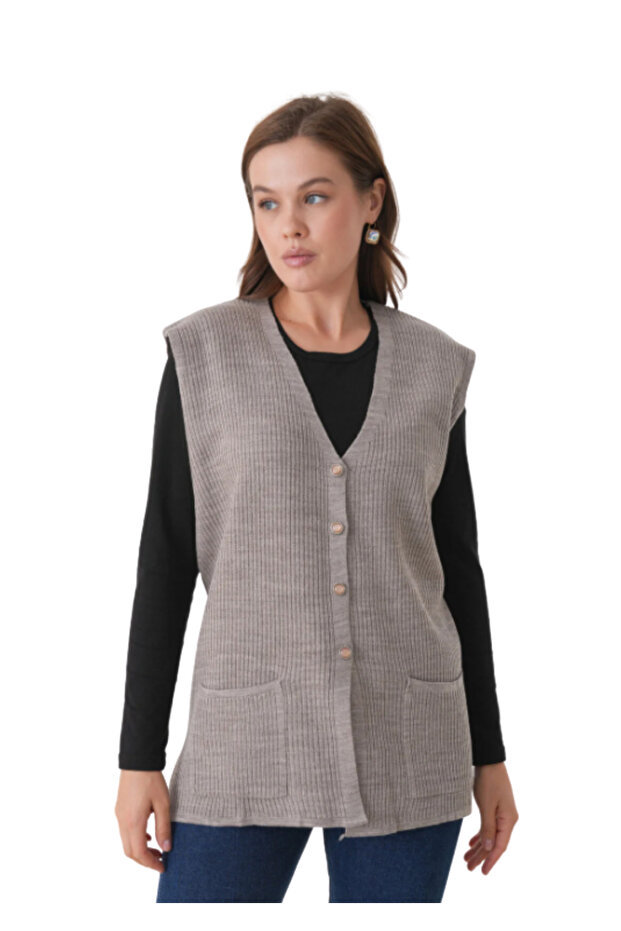 Women's Mother Plus Size Corded Fabric Wool Knitwear Vest