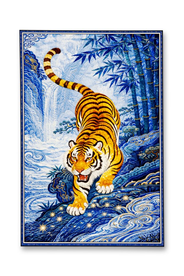Mosso Blue Tones Tiger in the Forest Pattern Woven Base Modern Decorative Carpet Mosso2158