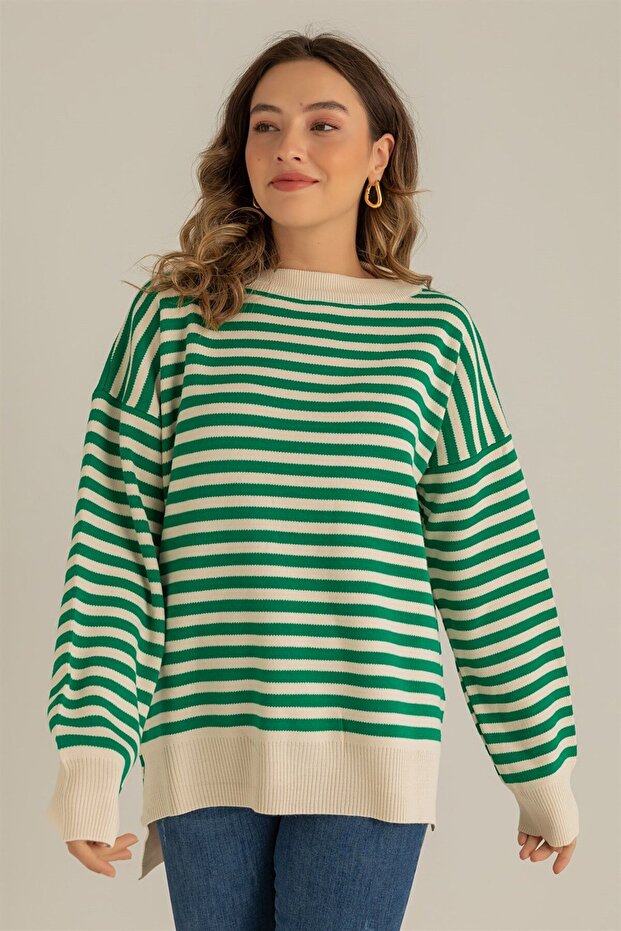Women's Striped Casual Knitwear - Cream Green