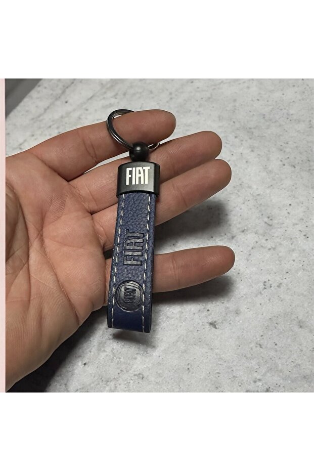 Fiat Keychain with Writing and Logo 1 Piece Synthetic Leather Dark Blue