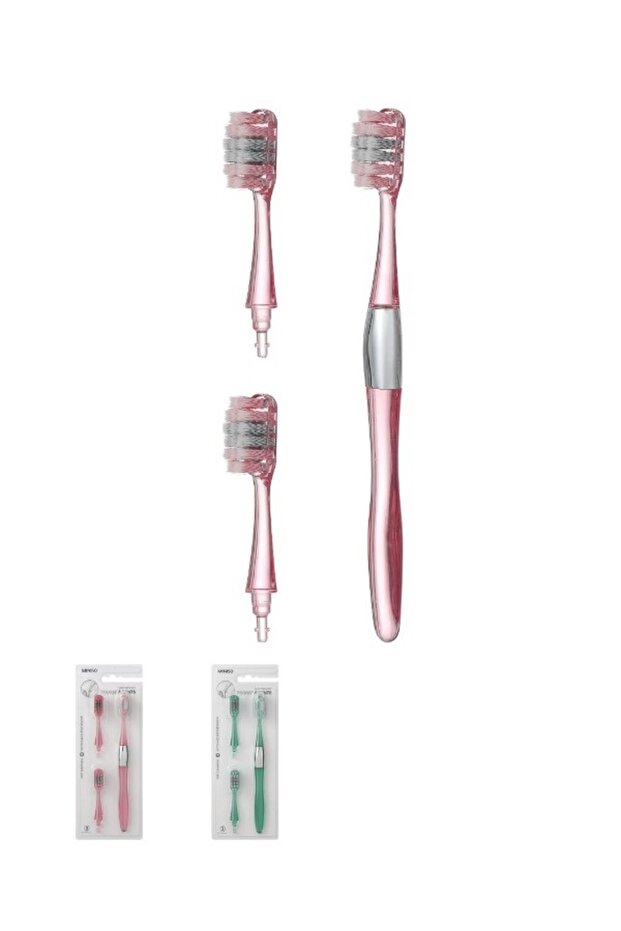 Toothbrush with Replacement Heads 1 Pink Set 1 Green Set
