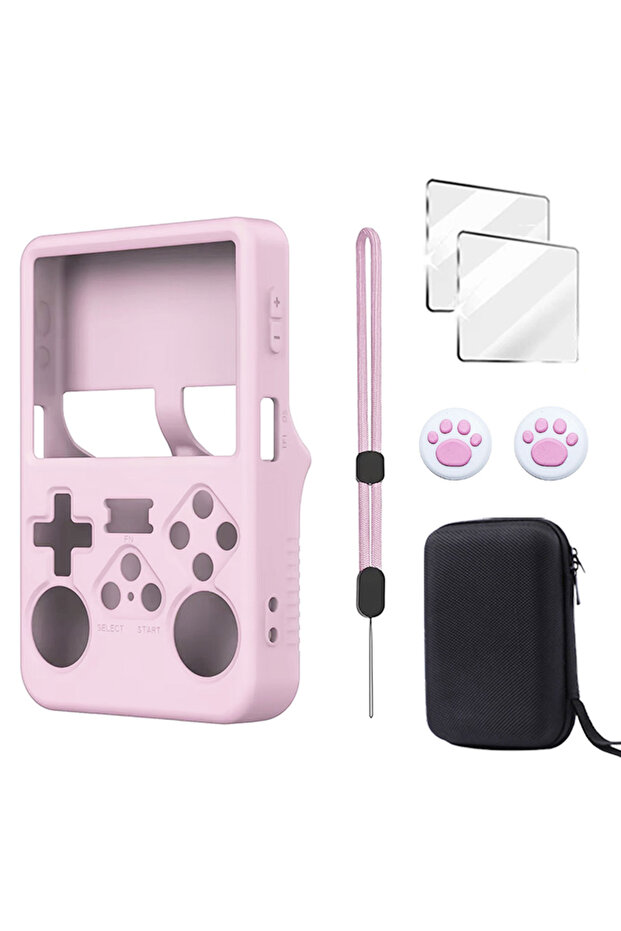 Pink Set Protective case For R36S Silicone Case Soft 360° drop protection Case For R36s Handheld Gam