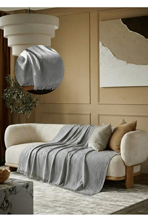 Cotton Multi-Purpose Sofa Cover 180X300 cm – Soft Textured, Modern Striped