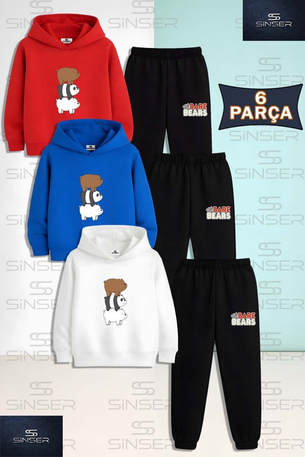 Children's Unisex Pandas on Top of Each Other Printed 3-Piece Set with Hoodie and Sweatpants