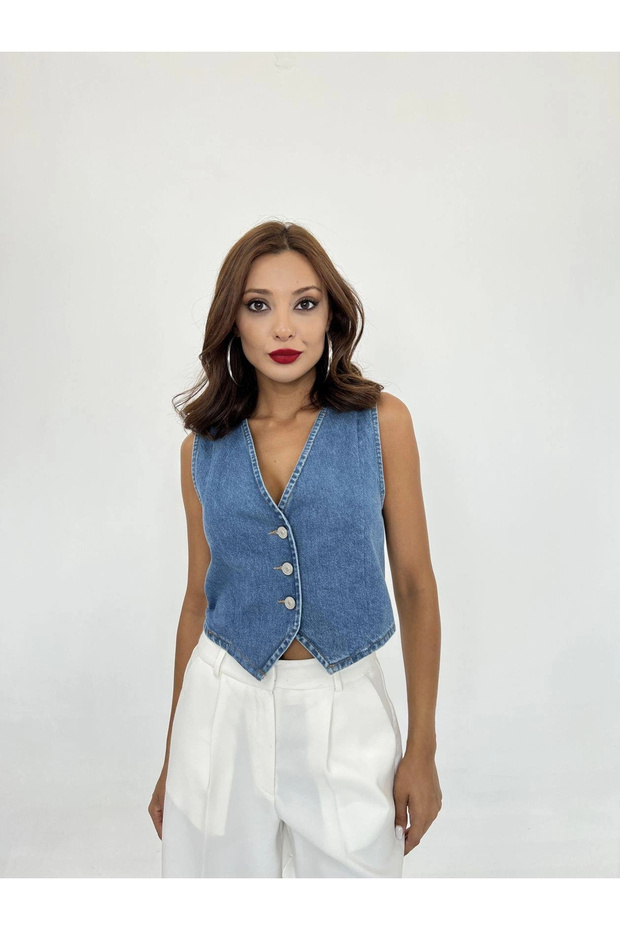 6887 سترة من الدنيم - أزرق - 2