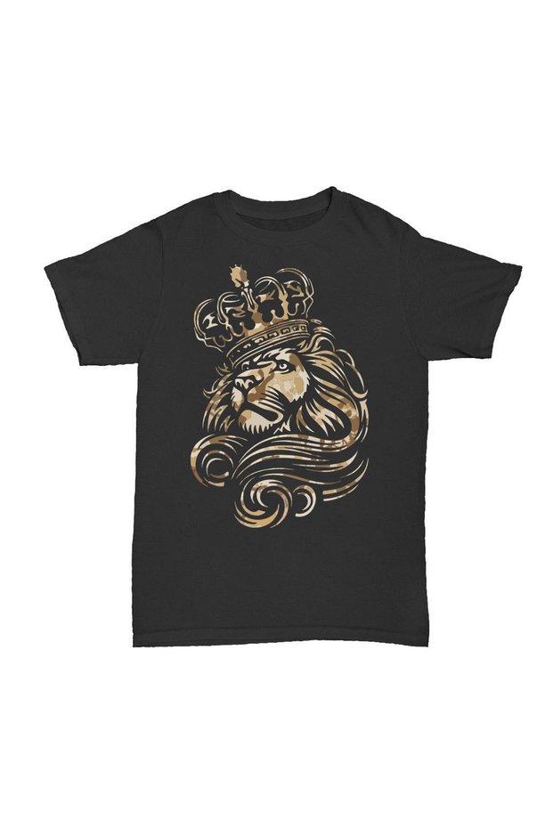 Lion & Crown Special Camouflage Pattern Design Printed Cotton T-Shirt