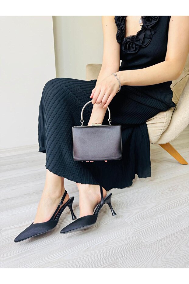 Saten Evening Dress Shoes Bag Combination 8 cm Heel Height