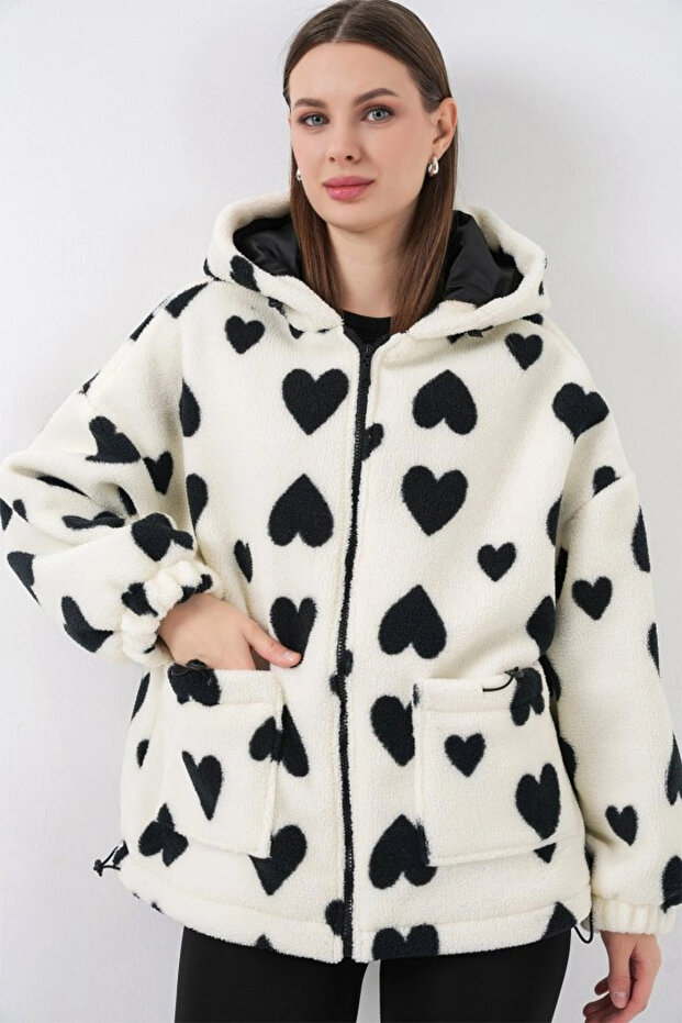 Hooded Plush Jacket 5236 - Ecru - 3