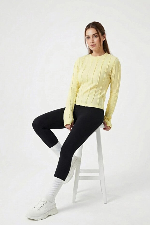 Dokulu Örme Bluz 980 - Sarı - 2