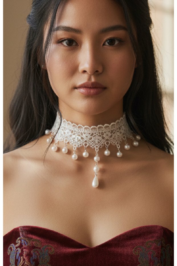 Zet Style Nocturne Collection “Nocturne Velaria – the Veil of Night” Lace Choker Gothic Necklace