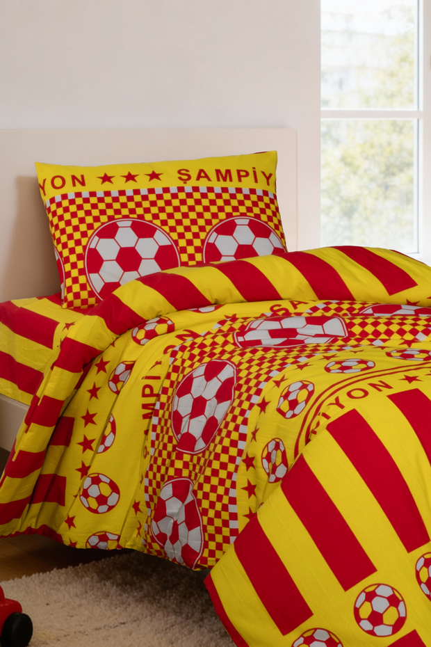 Yellow Red Single Fan Duvet Cover Set - Soft Cotton Texture