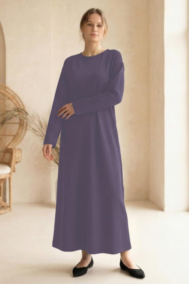 Women's Long Sleeve Crew Neck Modal Fabric Dress Indigo