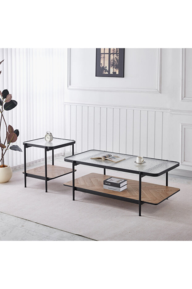 طاولة جانبية من زجاج بالدوين مع رف - 4