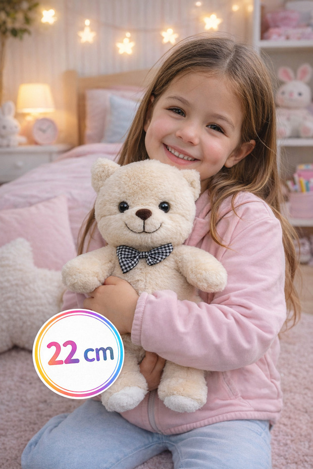 22 cm Plush Bear Toy – Cute Teddy Bear with Bow Tie, Girl's Sleeping Companion & Room Decor