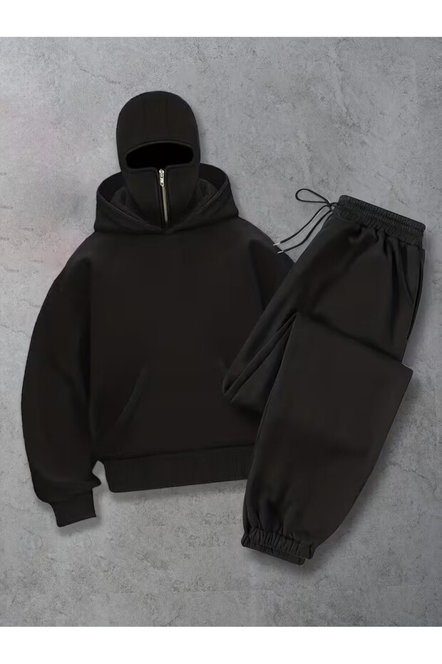 Fashion Trend Balaclava Double Cover Half Zipper Sweatshirt and Sweatpants Set for Women