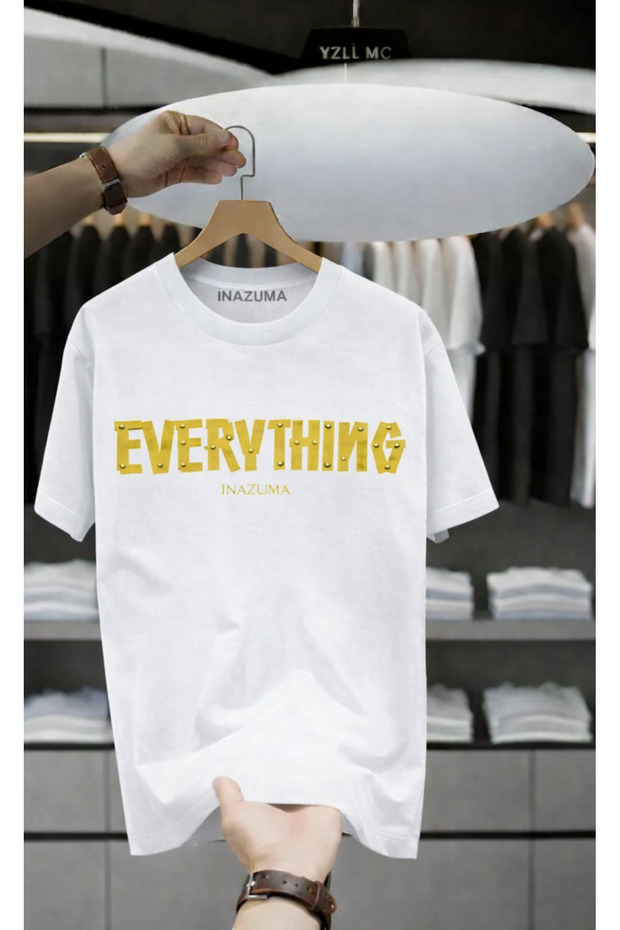 Unisex Oversized Printed Cotton Crew Neck Short Sleeve White T-Shirt Everything