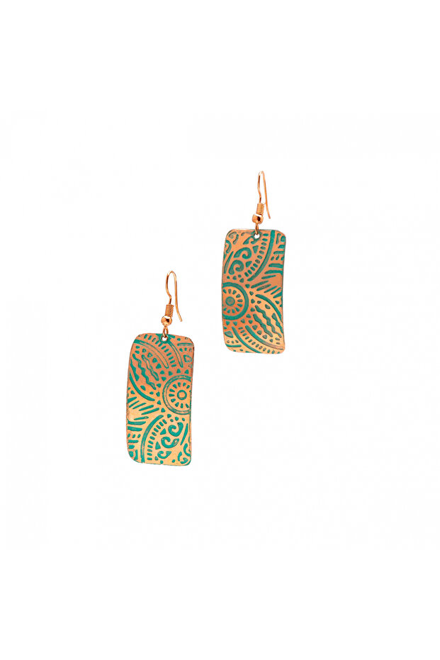 Emerald Copper Earrings, - 1