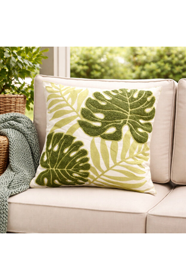 Cushion with Tropical Leaf Pattern - 1