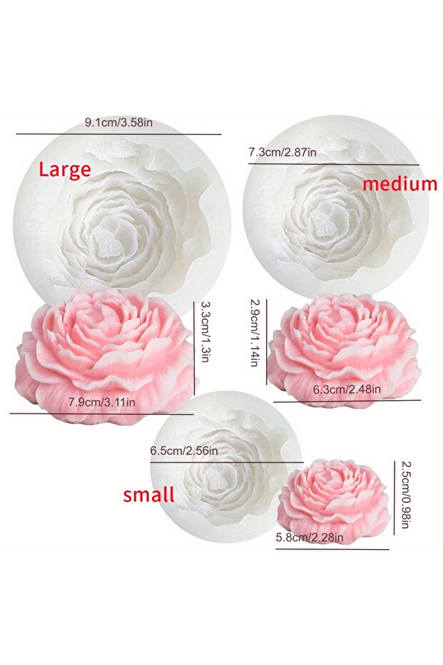 M white 1Soap Mold Peony Flower，Two types of peony flower silicone molds, large and small，DIYHandicr