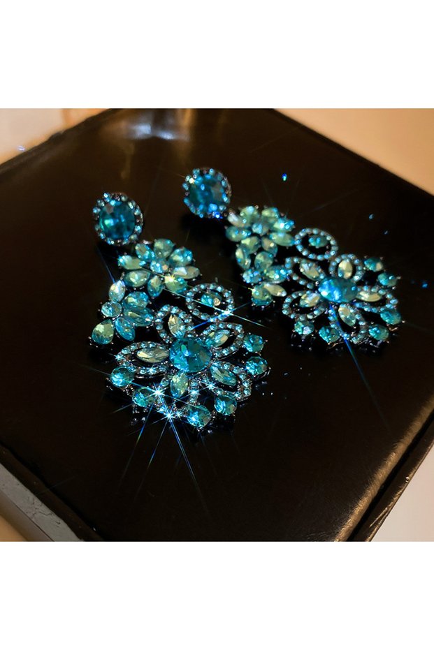 Blue color Blue Rhinestones Flower Exaggerated Personality Design Dangle Earrings Fashion Light Luxu