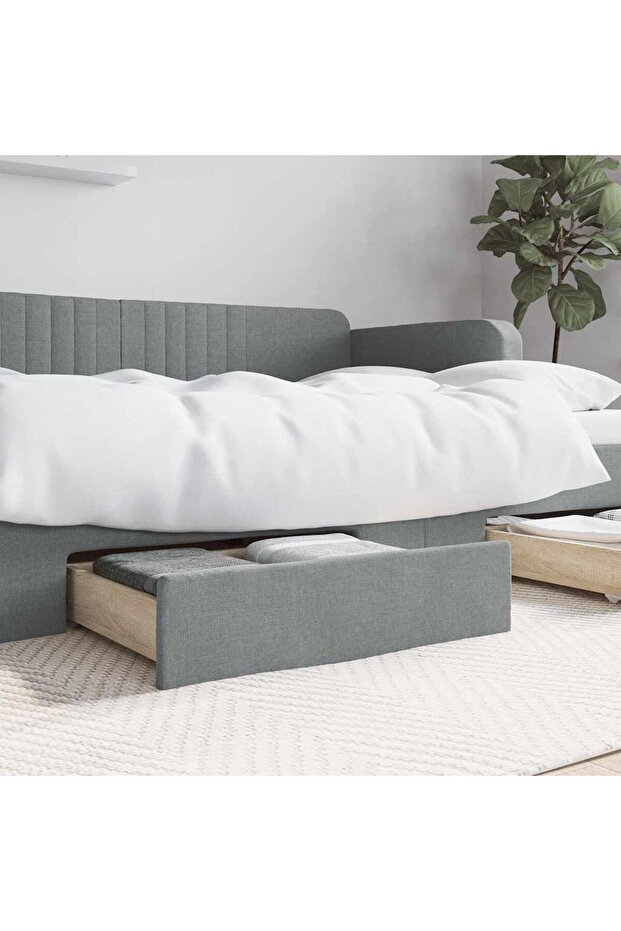 Bed Drawers 2 pcs Light Grey Engineered Wood and Fabric