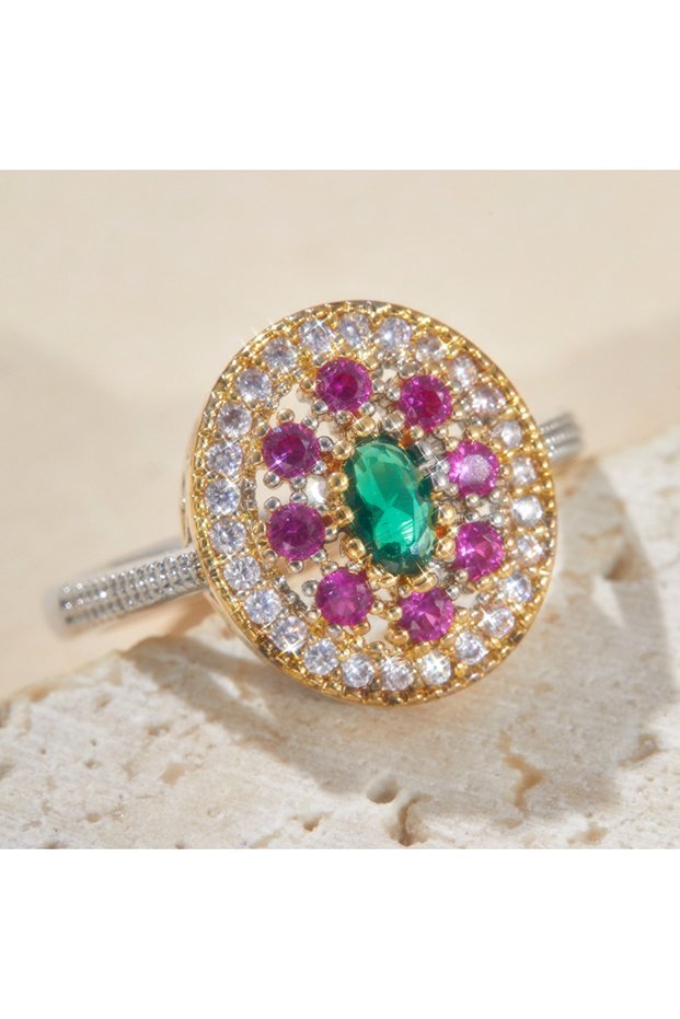 10 ZF7041-1 Boho Red Cubic Zirconia Two Tone Golden Ring For Women Silvery Ring Turkish Handmade Rin