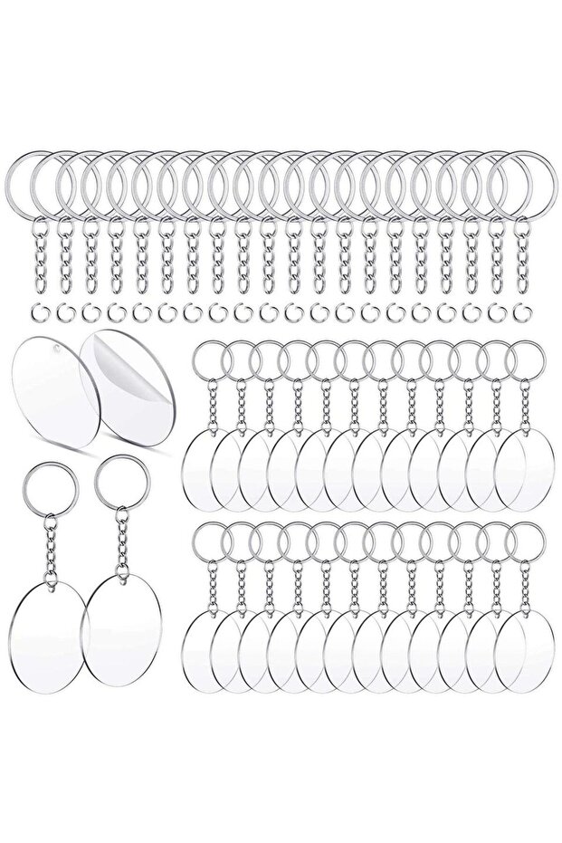 50PCS Round Clear Keychains Transparent Circle Discs Acrylic Blanks Keychain Bulk for Keychain Penda