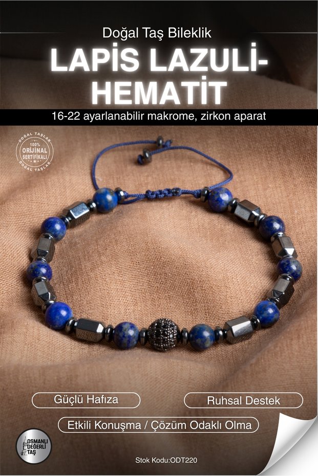 Certified Lapis Lazuli-Hematite Natural Stone Macrame Bracelet Odt220