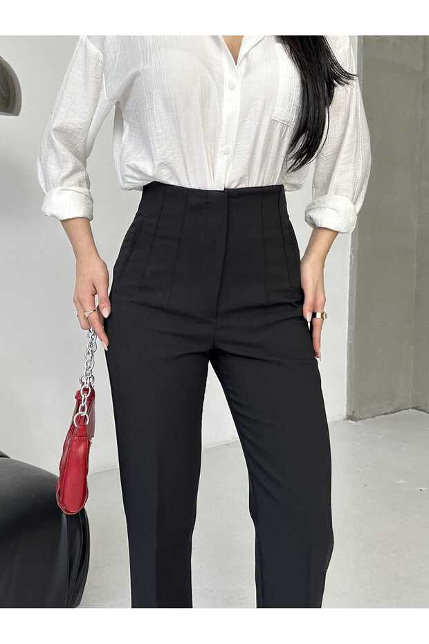 High-Waisted Pencil Pants, Narrow-Leg Fabric Trousers. Full Stretch Fabric