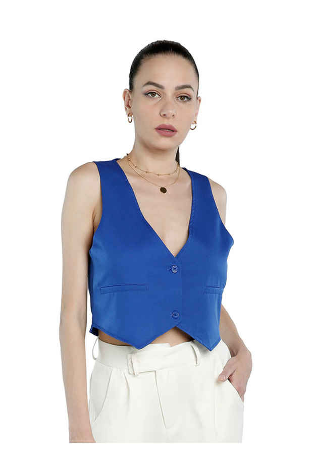 سترة زرقاء سادة بأزرار - 1