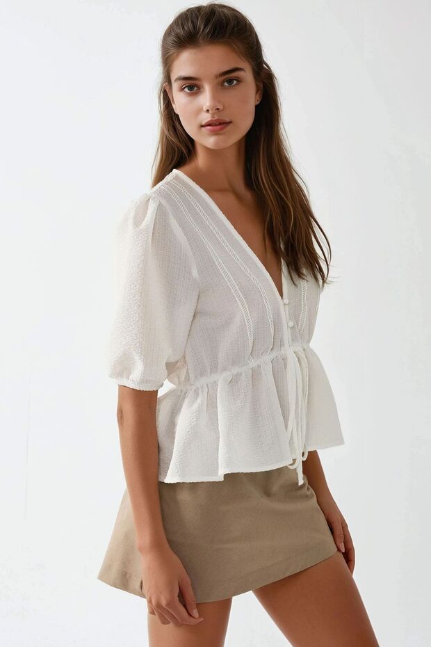 Dokulu V Yaka Bluz - 5