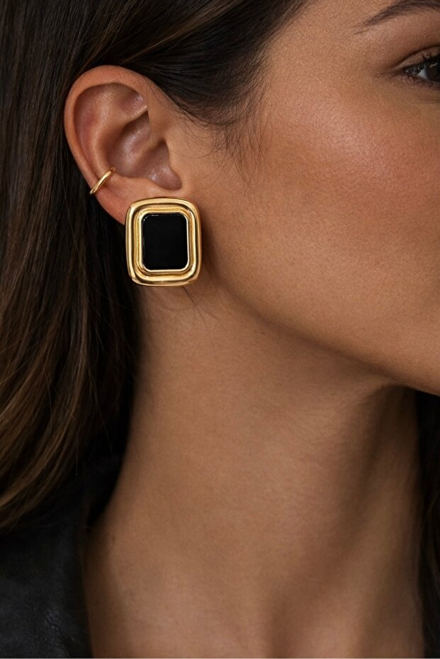 Çelik Siyah Mina Küpe - 2