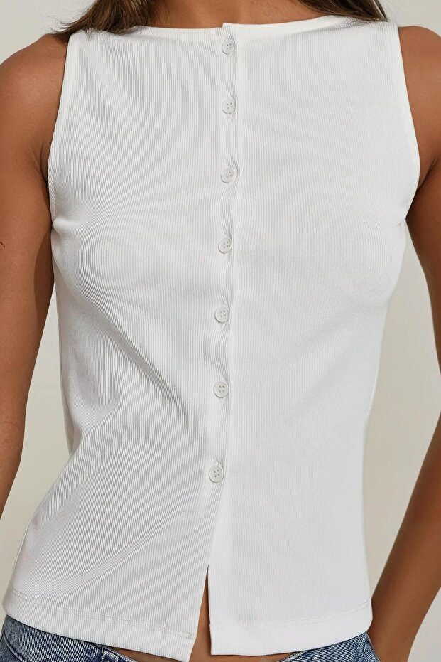 Düğmeli Fitted Bisiklet Yaka Örme Üst - 5