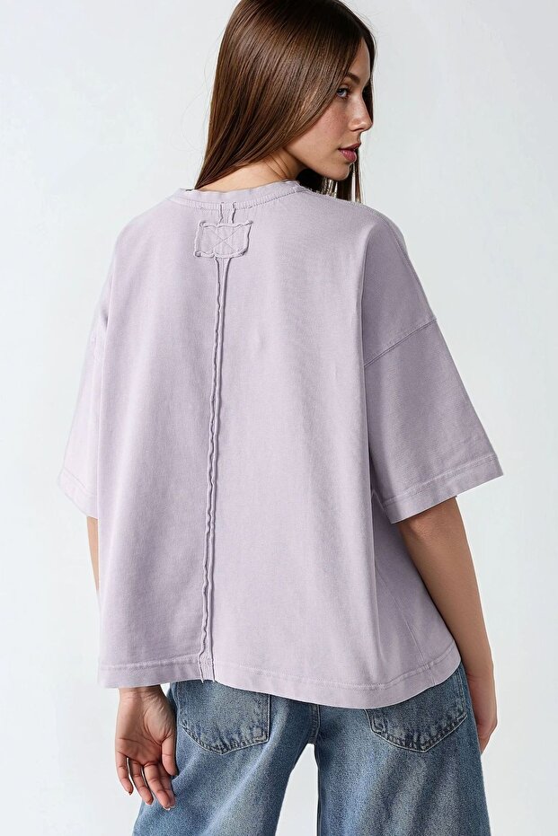 Washed Crew Neck T-Shirt with Backstitch Detail
