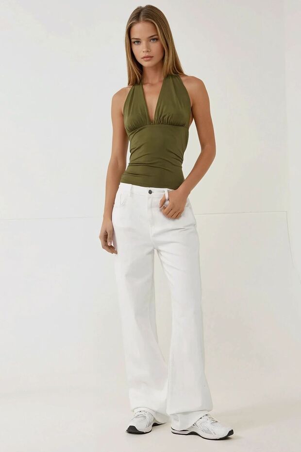 Derin V Yaka Slim Fit Örme Bluz - 6