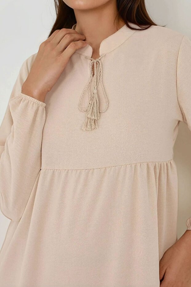 Buttoned Patterned Short Maxi Dress - 5