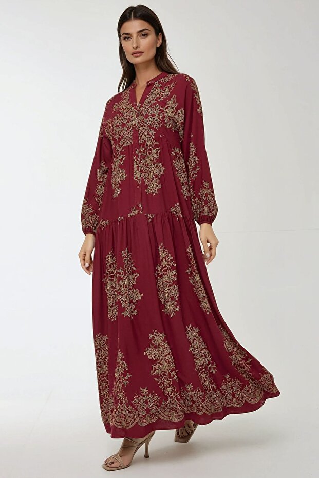 Printed Long Sleeve Viscose Modest Dress