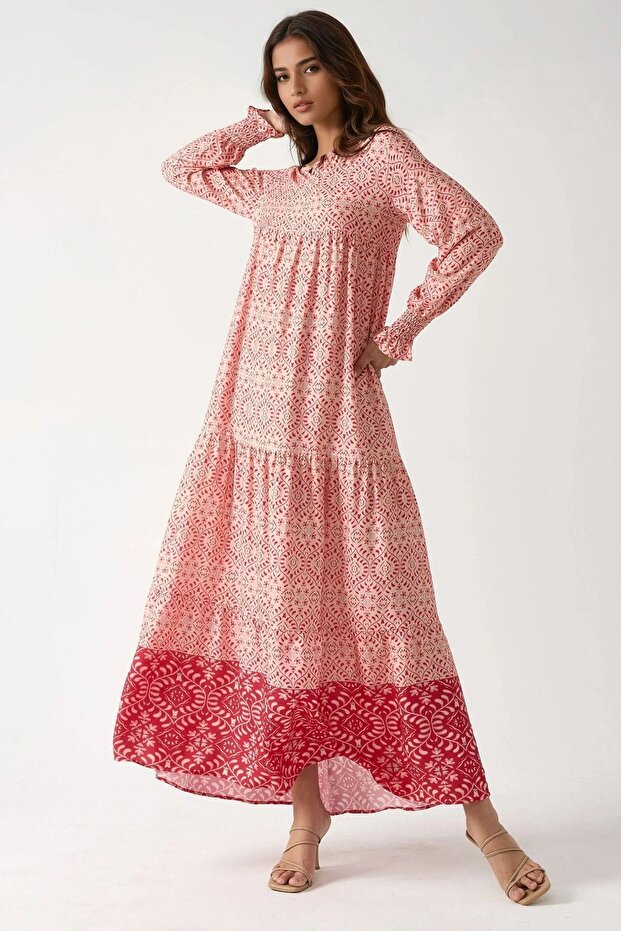 Baskılı Viskon Maxi Elbise - 3