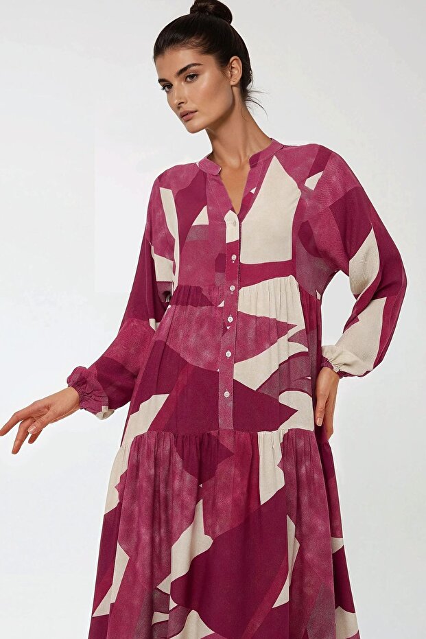 Rochie maxi din viscoză cu mânecă lungă și imprimeu - 5