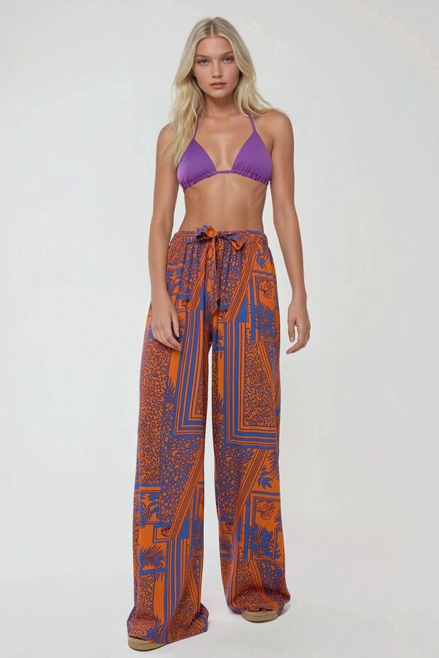 Relaxed Cut Elastic Waist Patterned Trousers - 1