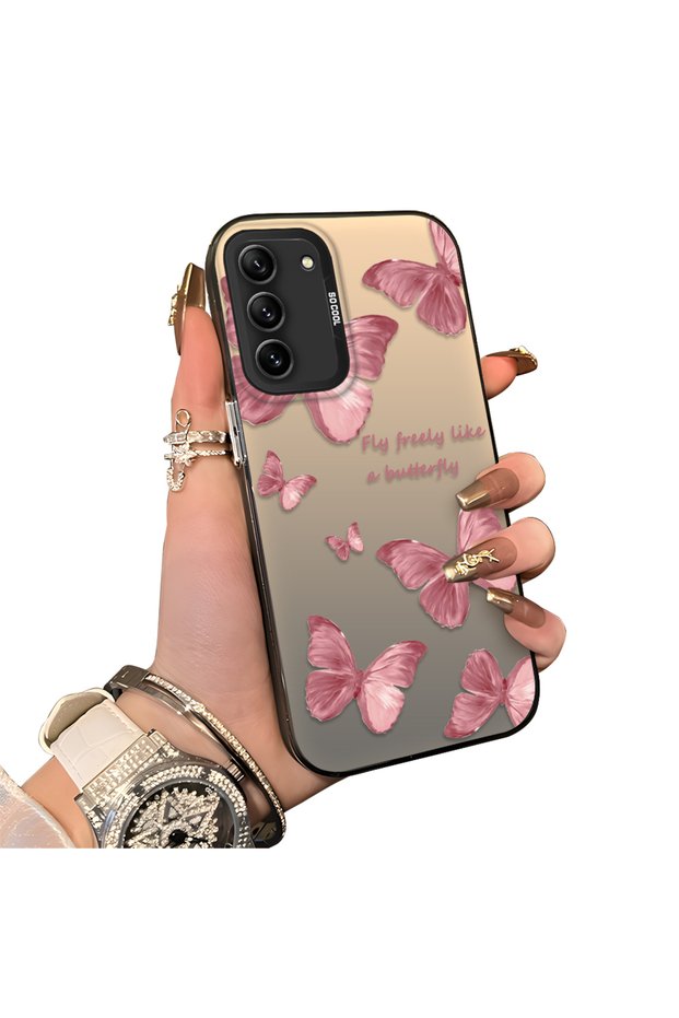 Samsung Galaxy S21 Fe Compatible Hard Acrylic Back Silicone Edge Lens Protection Butterfly Case