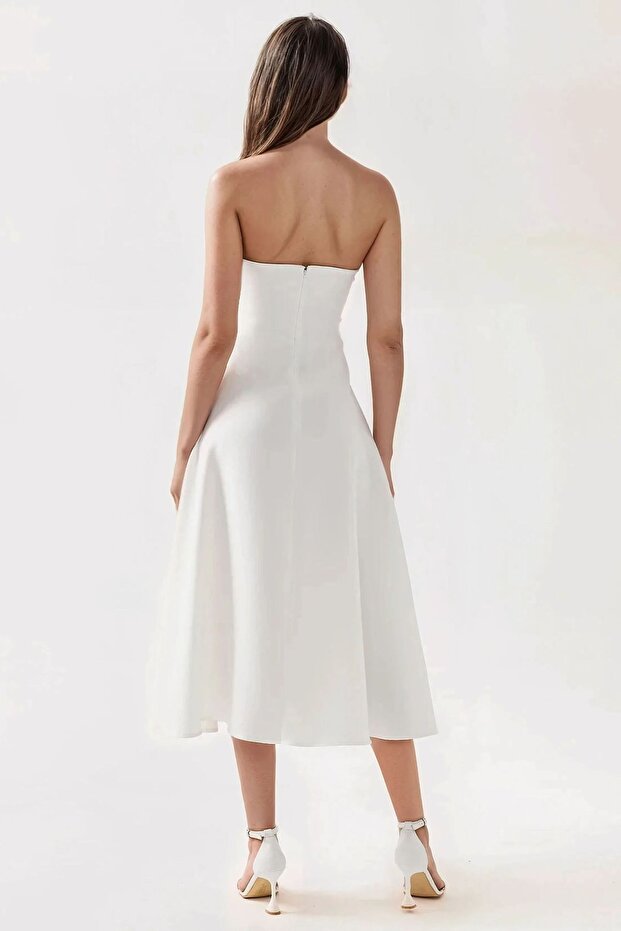 Straplez Midi A-Form Elbise - 5