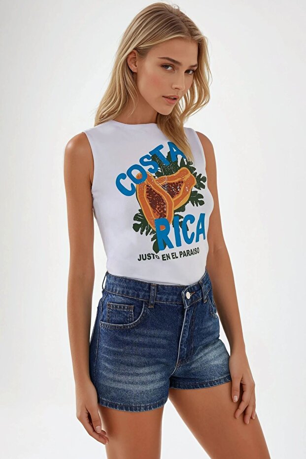 Visok struk Poderane traper šortseve - 5