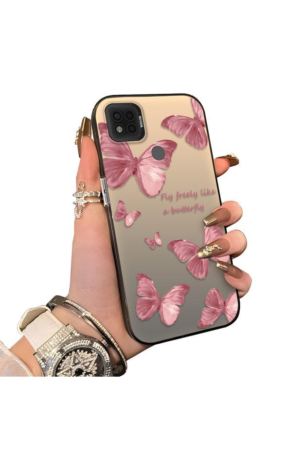 Xiaomi Poco C31 Compatible Hard Acrylic Back Silicone Edge Lens Protection Butterfly Case