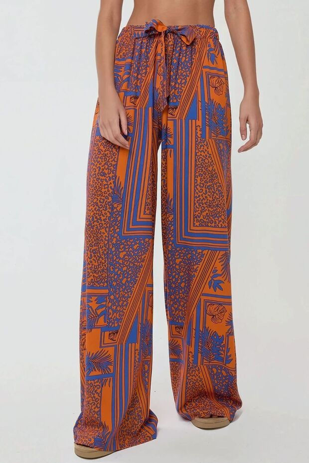 Relaxed Cut Elastic Waist Patterned Trousers - 2