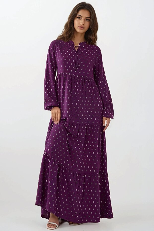 Printed Long Sleeve Viscose Modest Dress