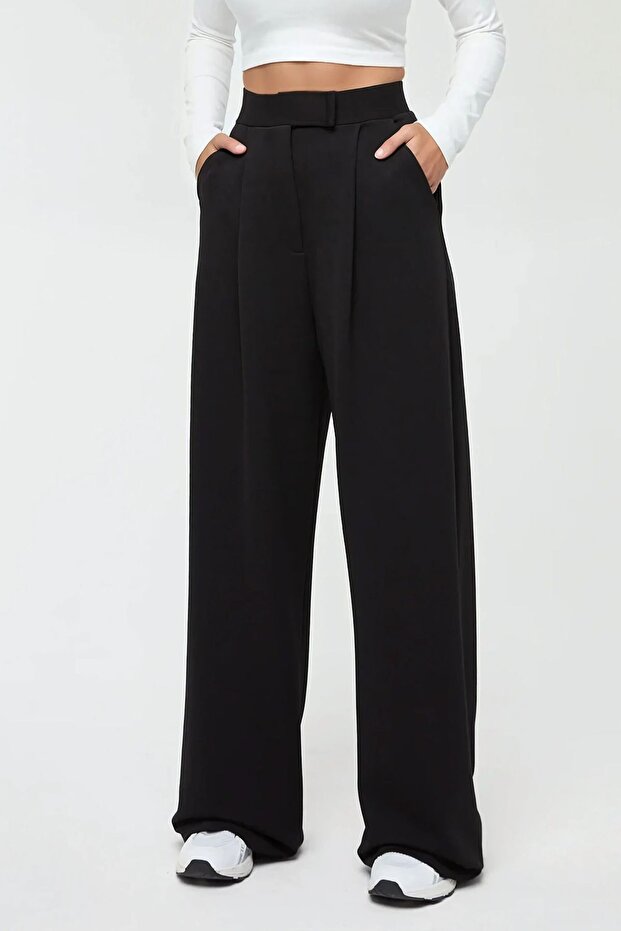High Waist Lycra Velcro Closure Crepe Palazzo Trousers