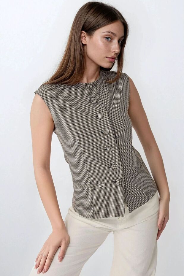 سترة منقوشة بياقة دائرية - 5