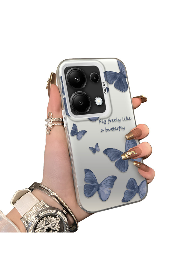 Xiaomi Poco M6 Pro 4g Compatible Hard Acrylic Back Silicone Edge Lens Protection Butterfly Case