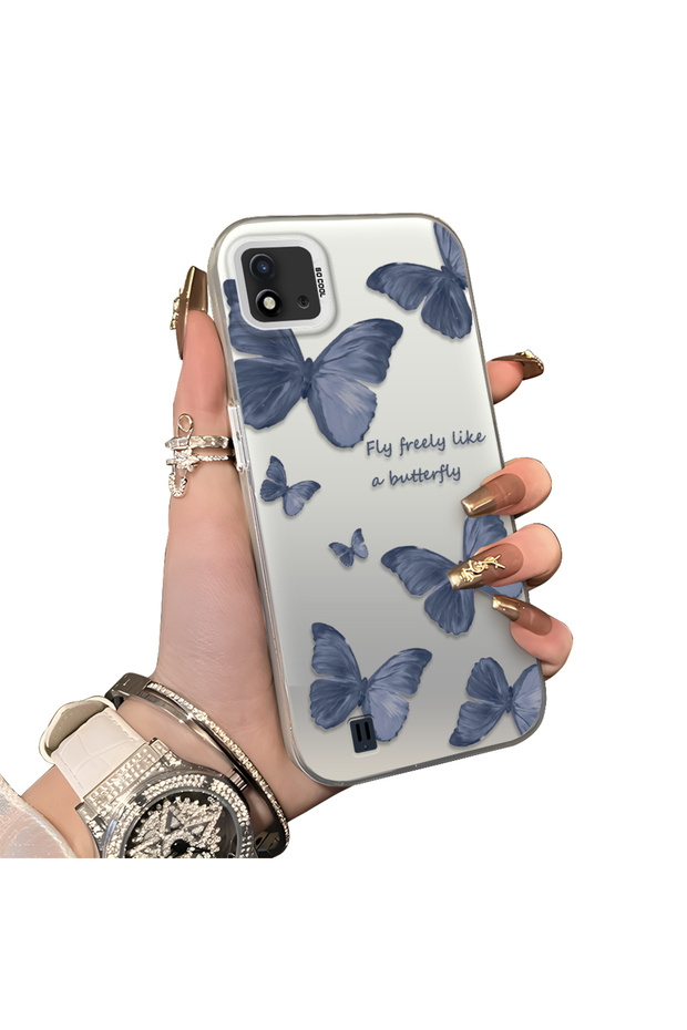 Realme C11 2021 Compatible Hard Acrylic Back Silicone Edge Lens Protection Butterfly Case